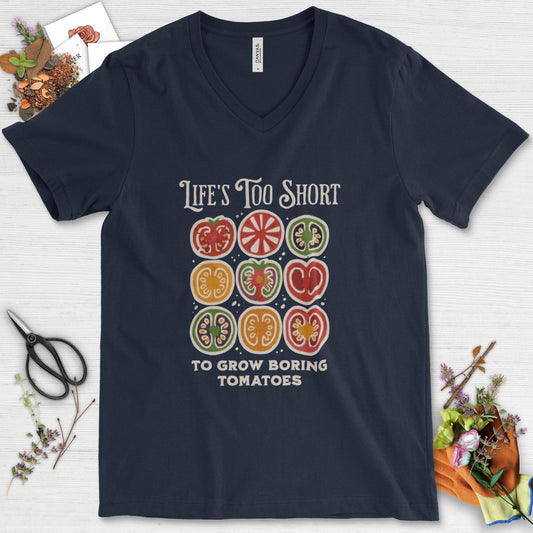 Life's Too Short Tomatoes V-Neck Navy / S T-Shirt
