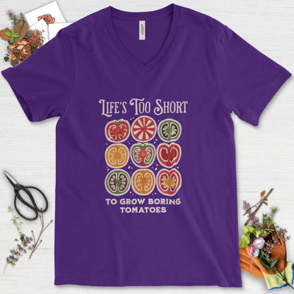Life's Too Short Tomatoes V-Neck Team Purple / S T-Shirt