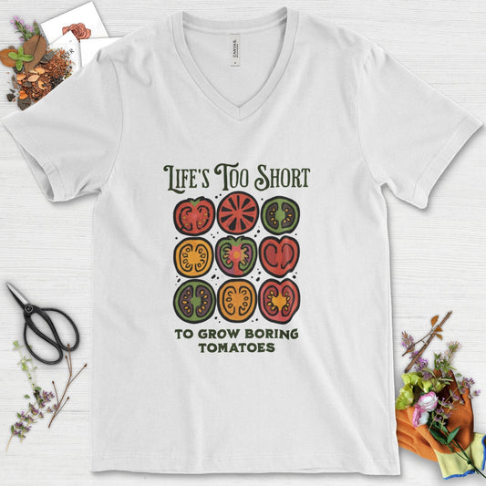 Life's Too Short Tomatoes V-Neck White / S T-Shirt
