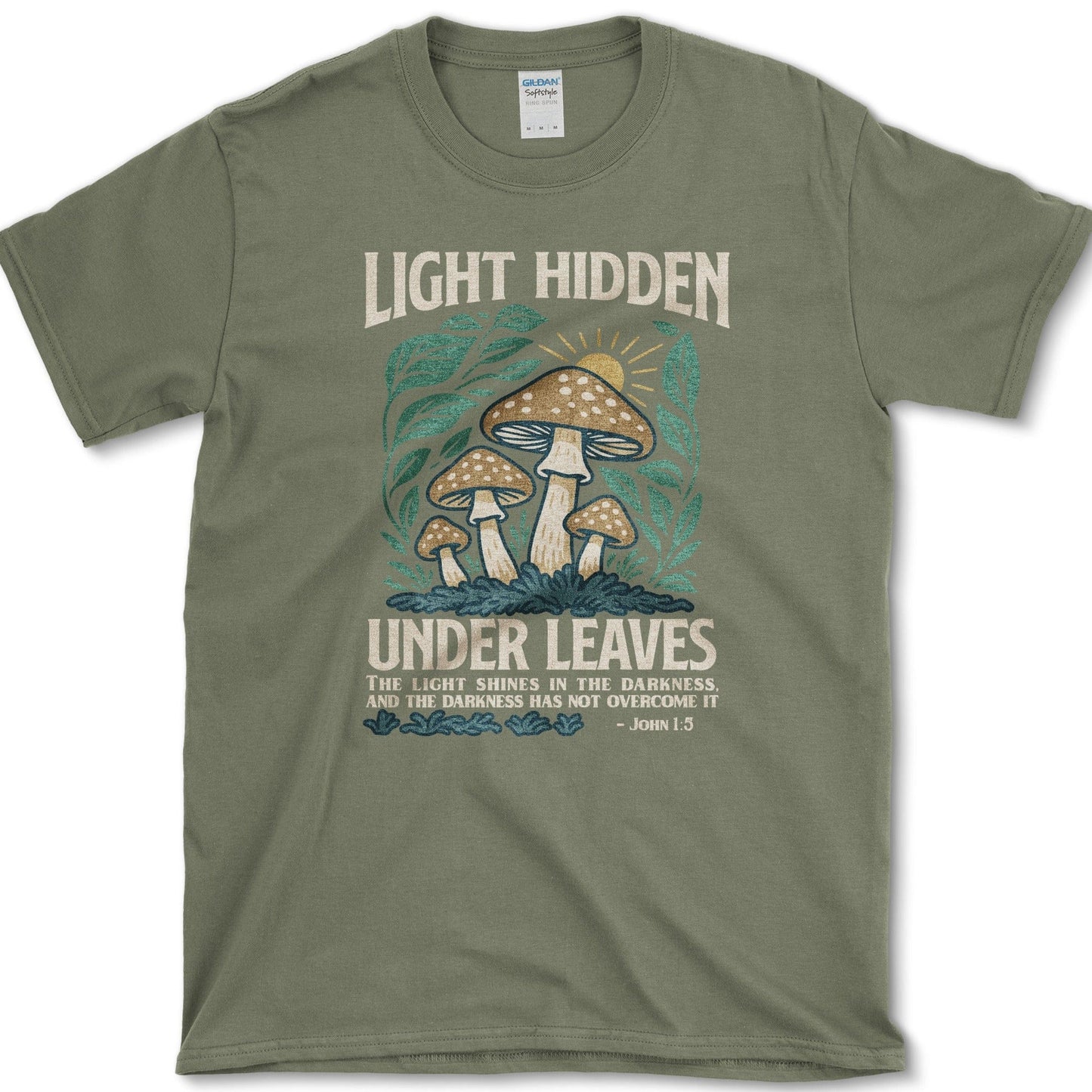 Light Hidden Under Leaves T-Shirt Essential Tees / S / Military Green Physical Item