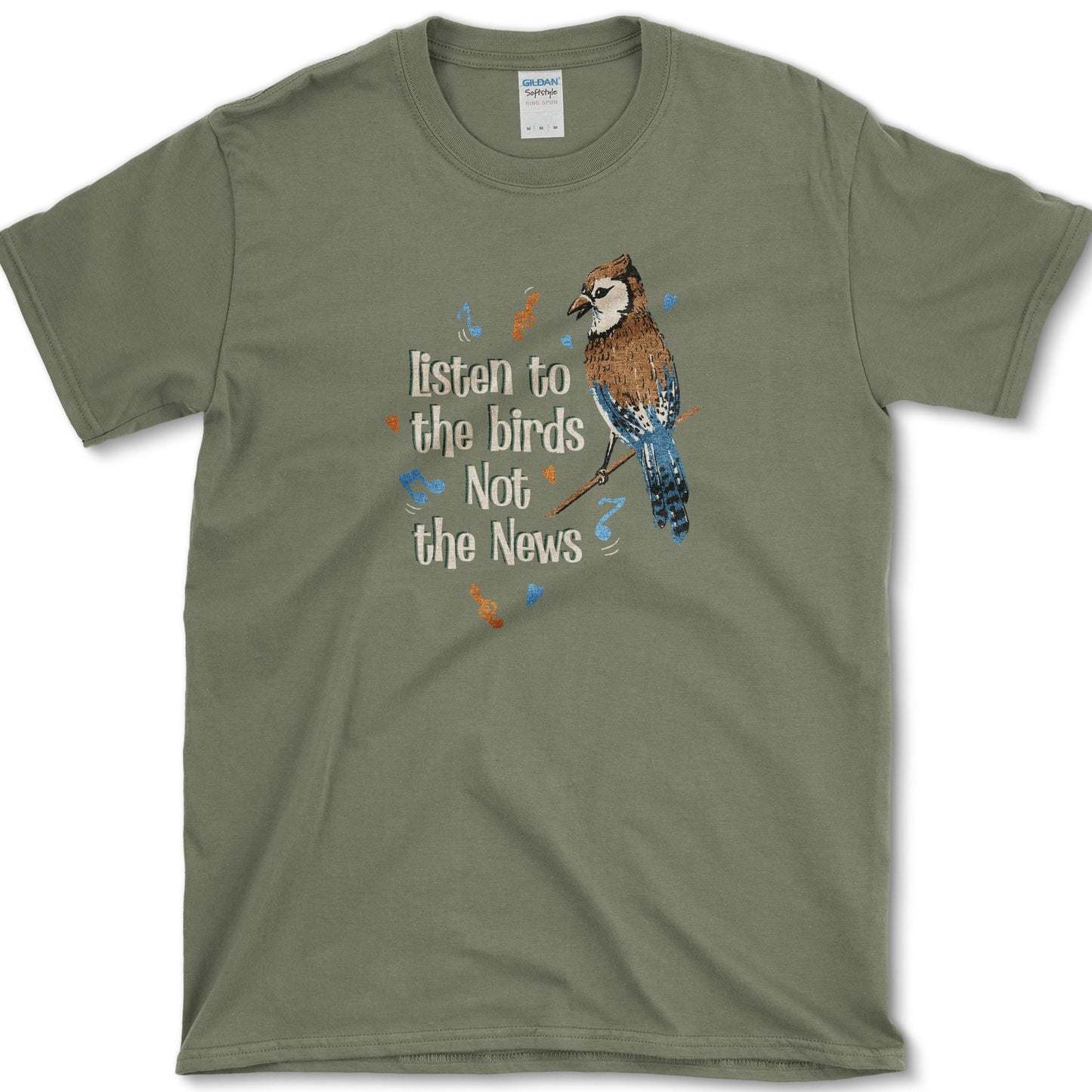 Listen to Birds Not News T-Shirt Military Green / S Essential Tees
