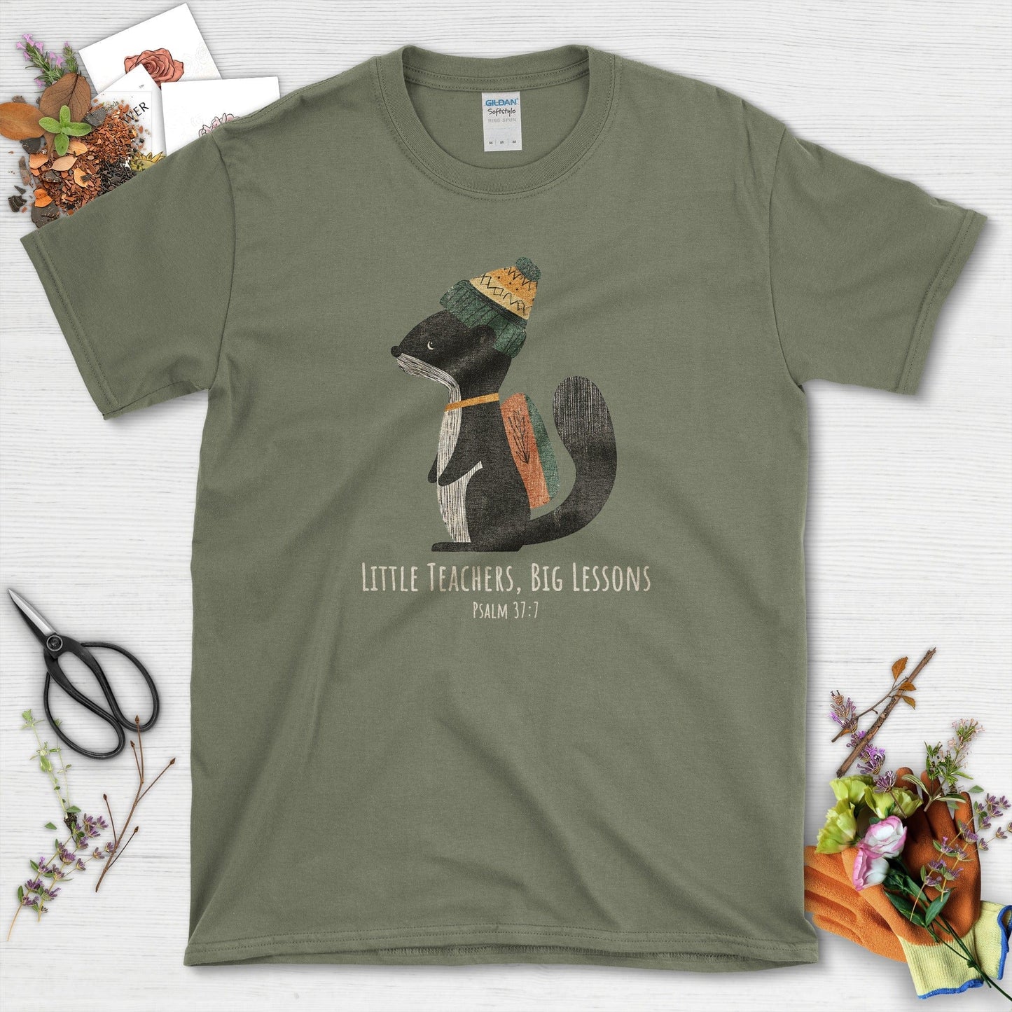 Little Teachers Big Lessons T-Shirt Essential Tees / S / Military Green Physical Item
