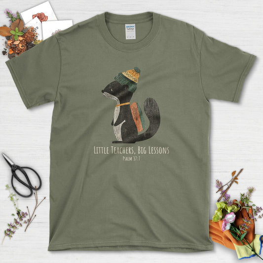 Little Teachers Big Lessons T-Shirt Essential Tees / S / Military Green Physical Item