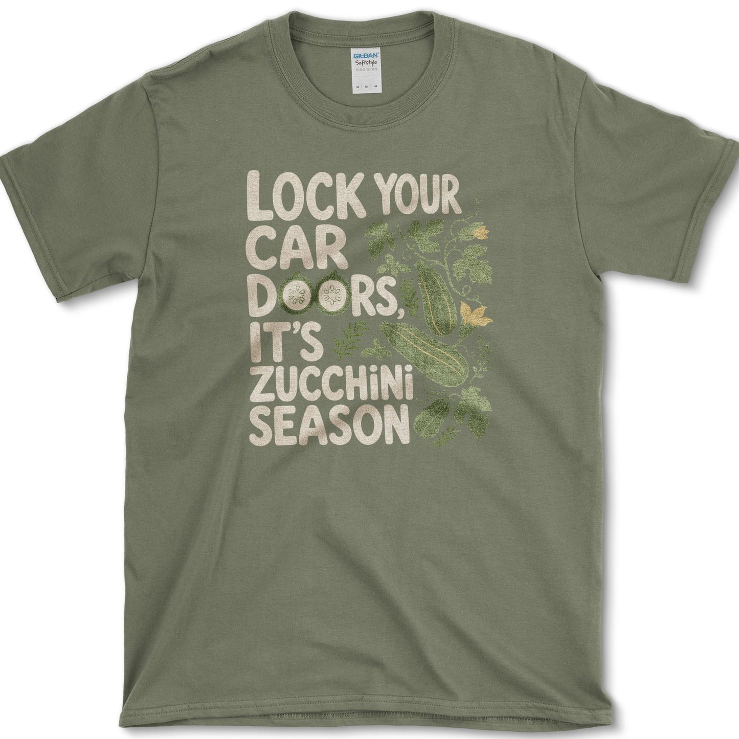 Lock Your Car Doors Zucchini T-Shirt S / Military Green Essential Tees