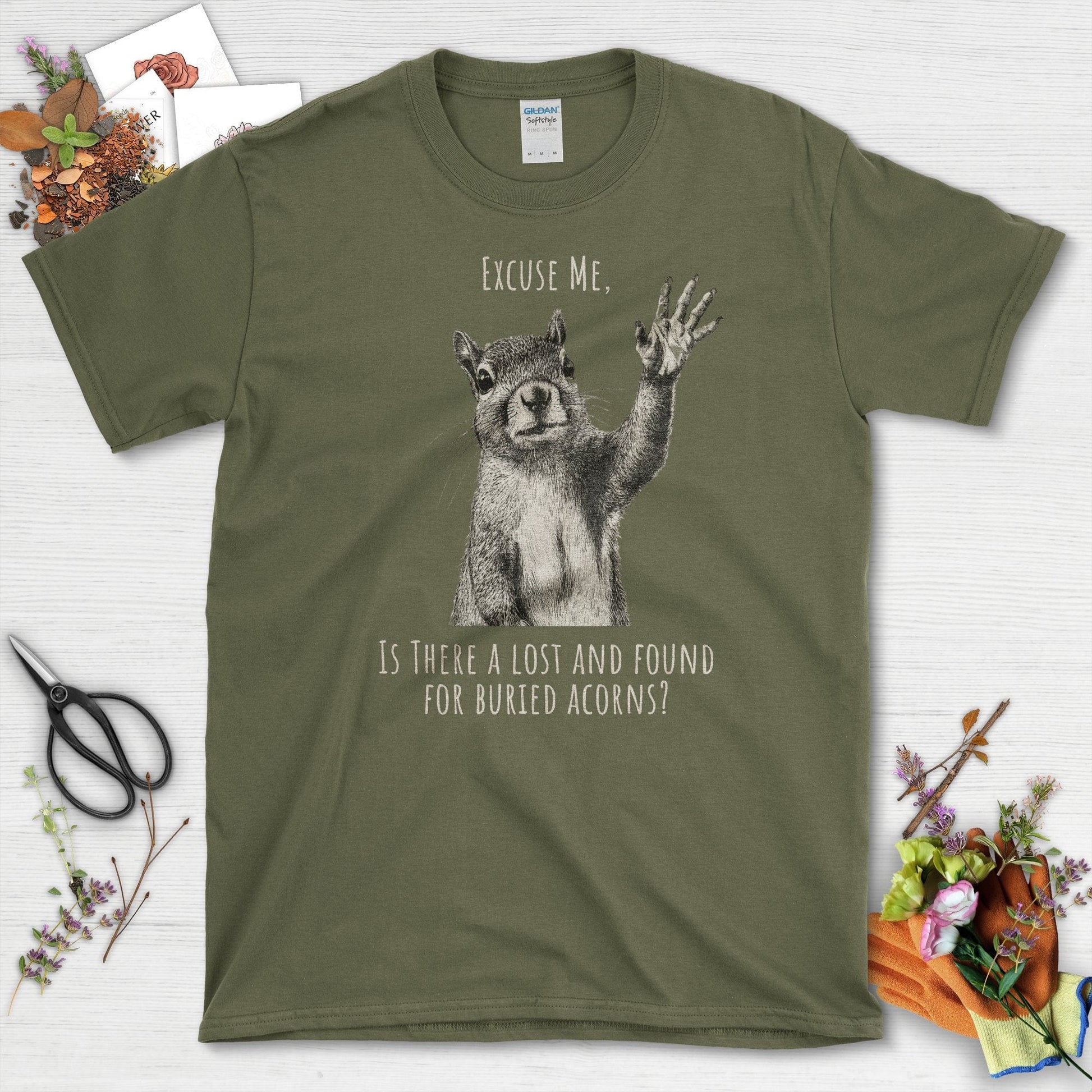 Lost and Found Squirrel T-Shirt Military Green / S T-Shirt