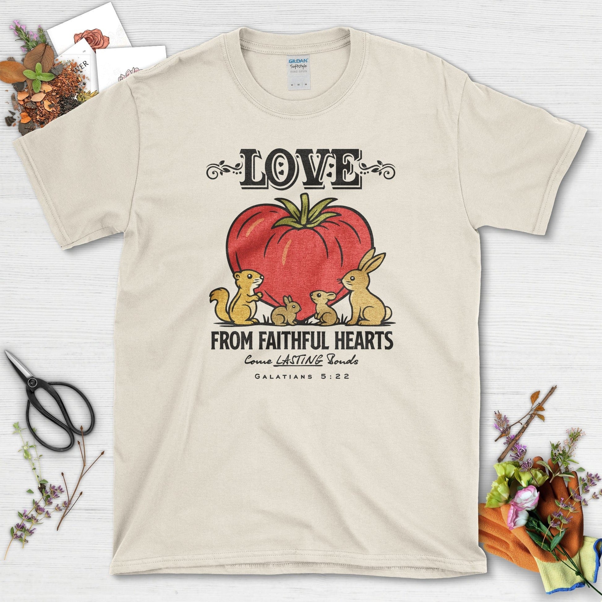Love From Faithful Hearts T-Shirt Essential Tees / S / Natural Physical Item