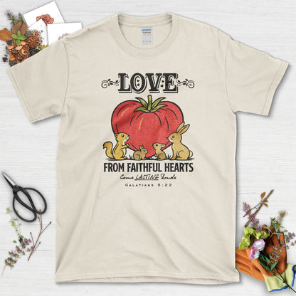 Love From Faithful Hearts T-Shirt Essential Tees / S / Natural Physical Item