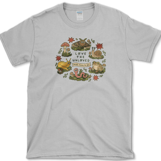 Love the Unloved design featuring garden wildlife artwork on a t-shirt