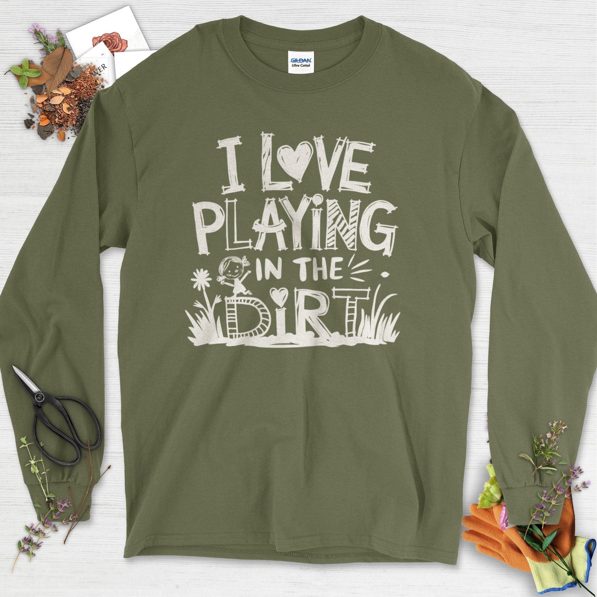 Loves to Play in Dirt Long Sleeve Military Green / S Physical Item