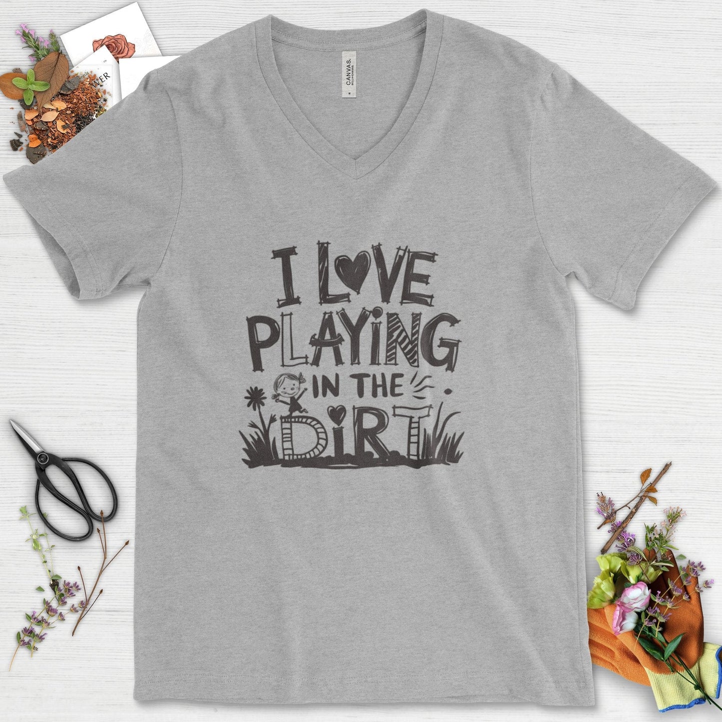 Loves to Play in Dirt V-Neck Athletic Heather / S T-Shirt