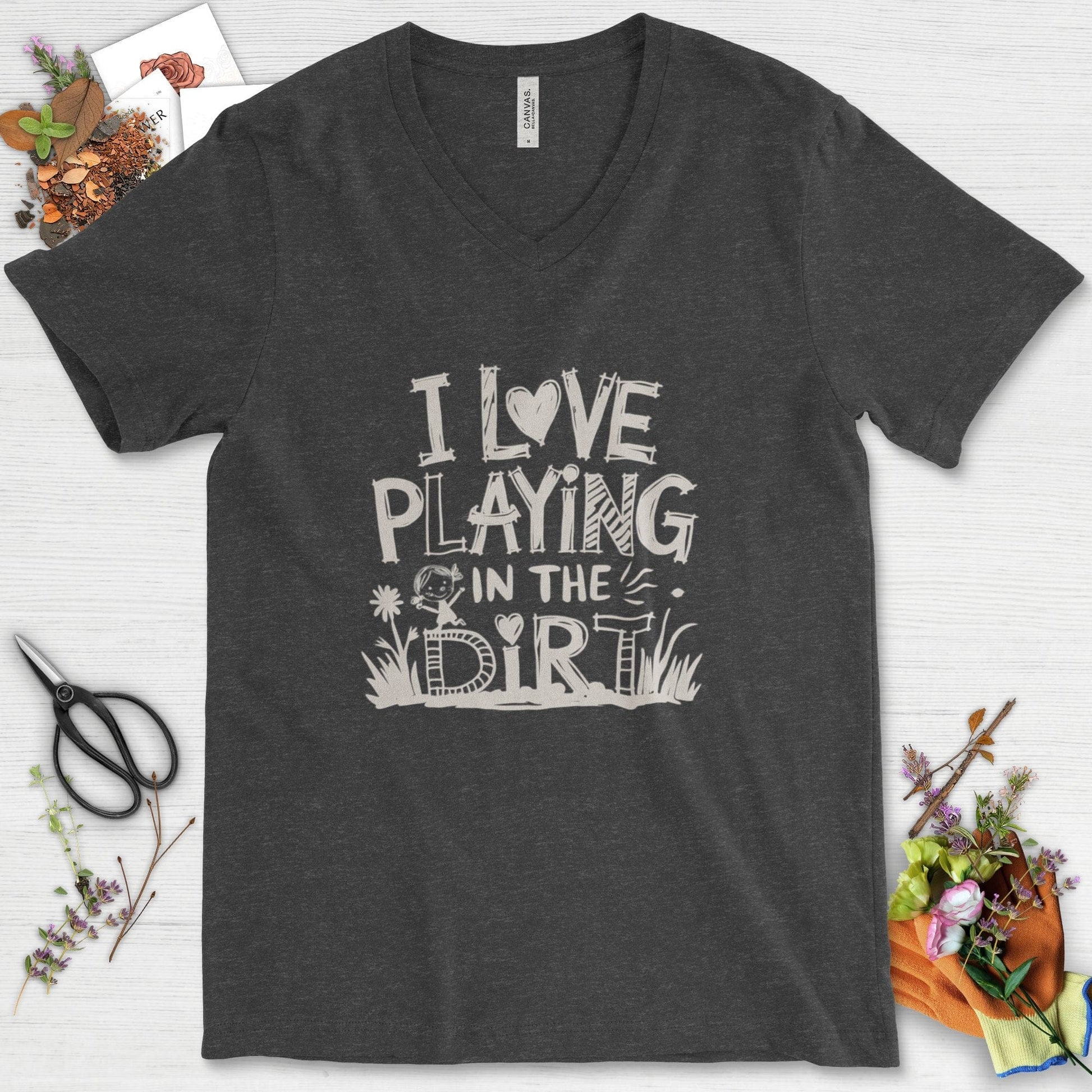 Loves to Play in Dirt V-Neck Dark Grey Heather / S T-Shirt