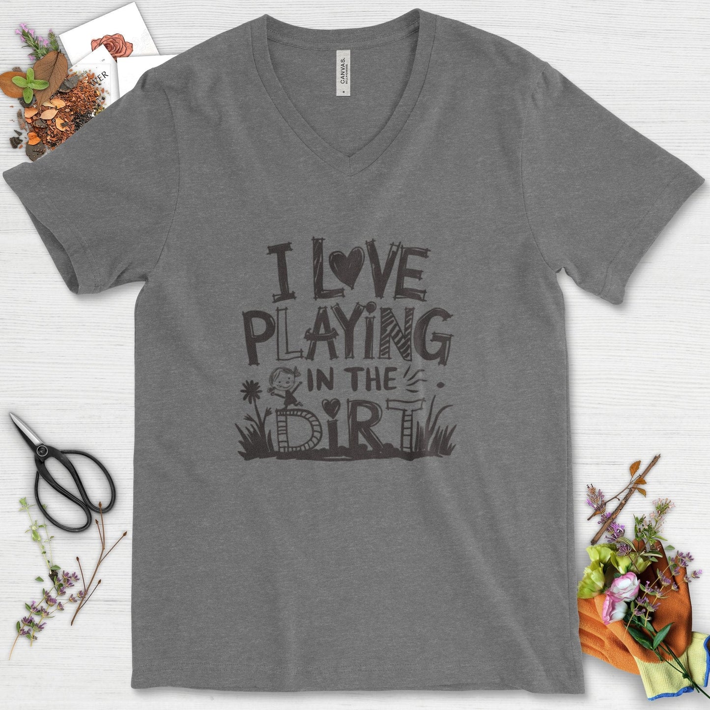 Loves to Play in Dirt V-Neck Deep Heather / S T-Shirt