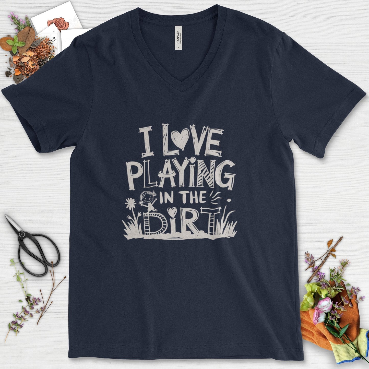 Loves to Play in Dirt V-Neck Navy / S T-Shirt