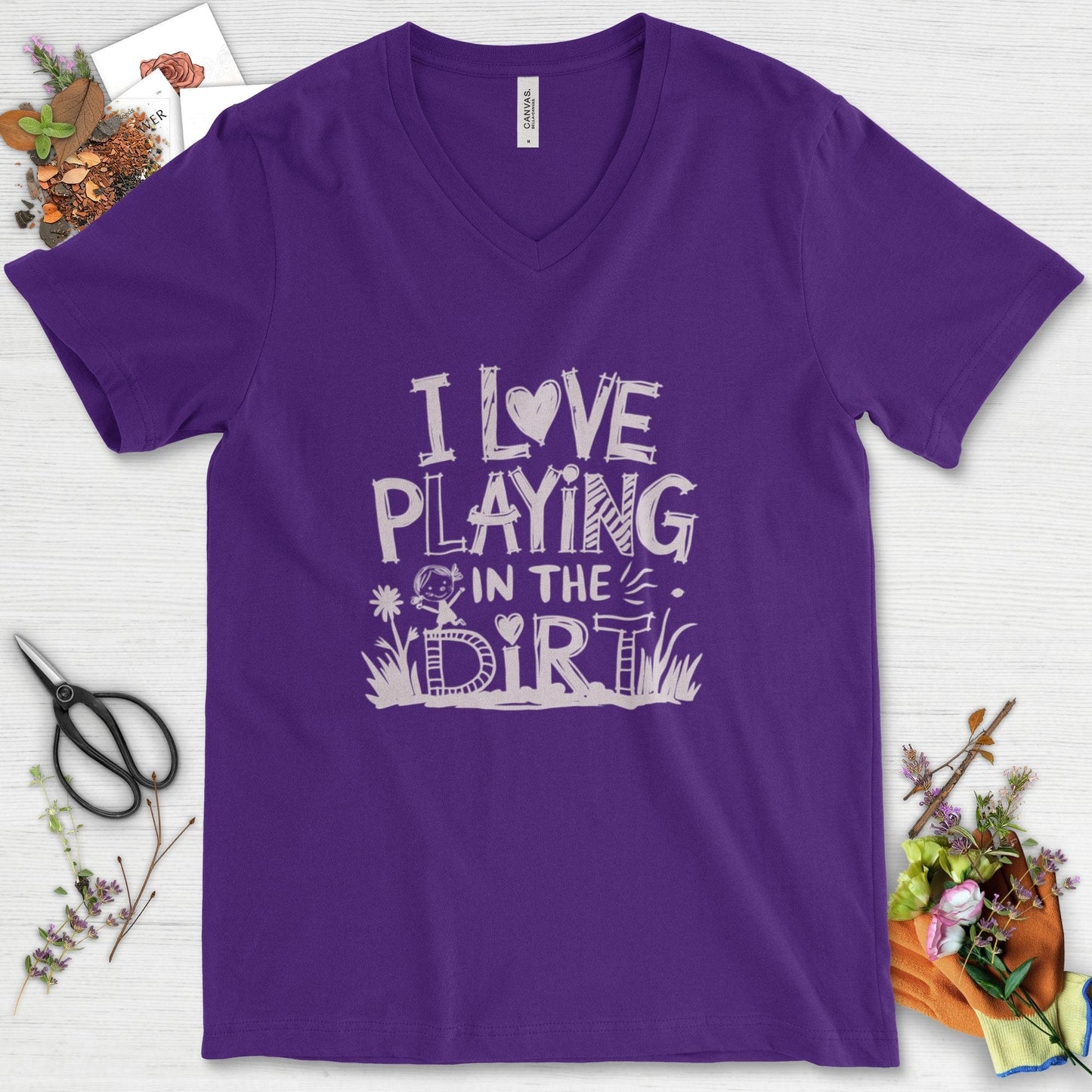 Loves to Play in Dirt V-Neck Team Purple / S T-Shirt