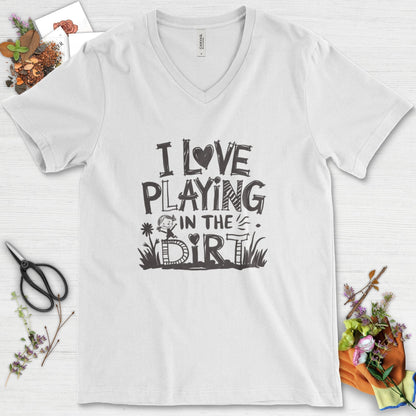 Loves to Play in Dirt V-Neck White / S T-Shirt