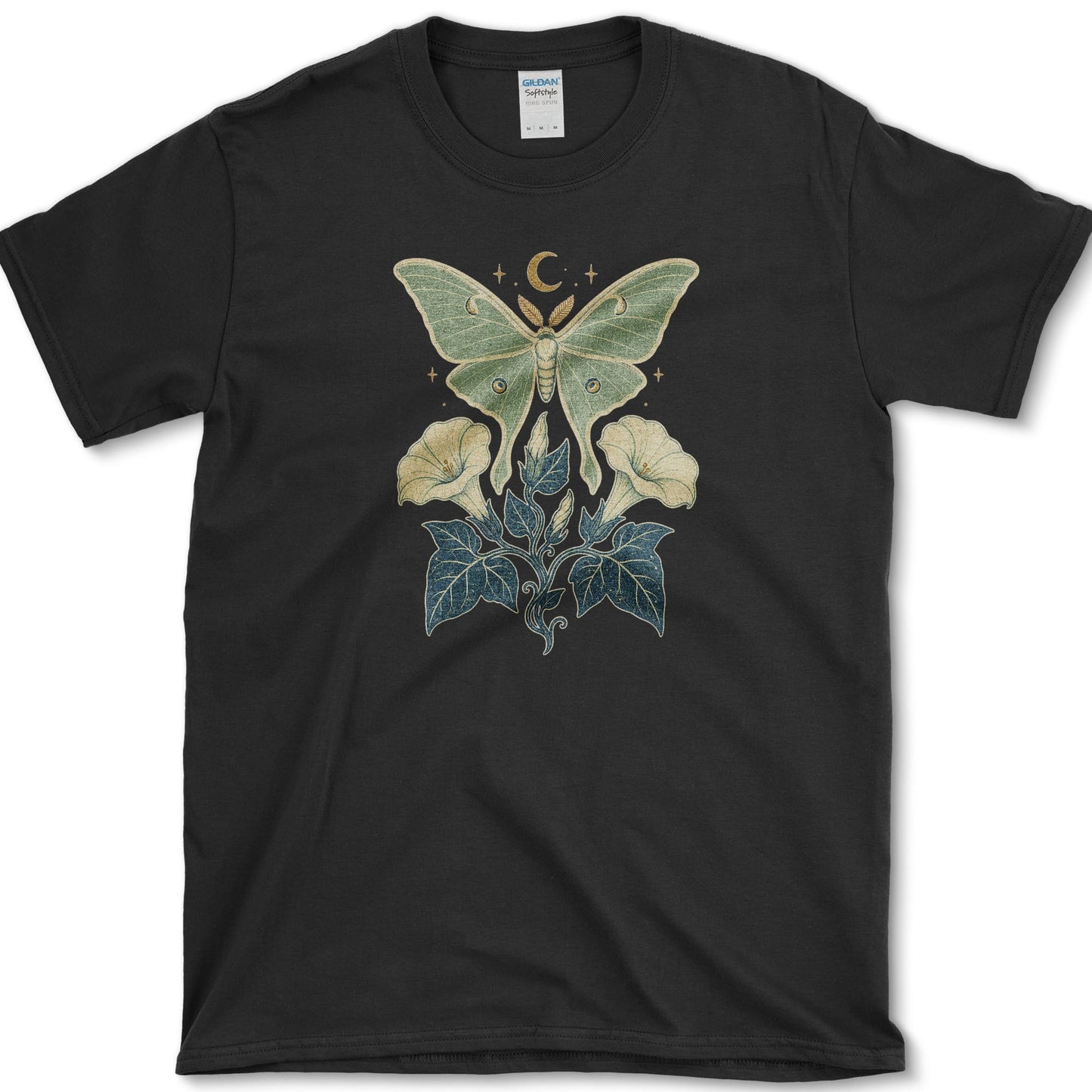 Luna Moth Moonflower T-Shirt S / Black Essential Tees