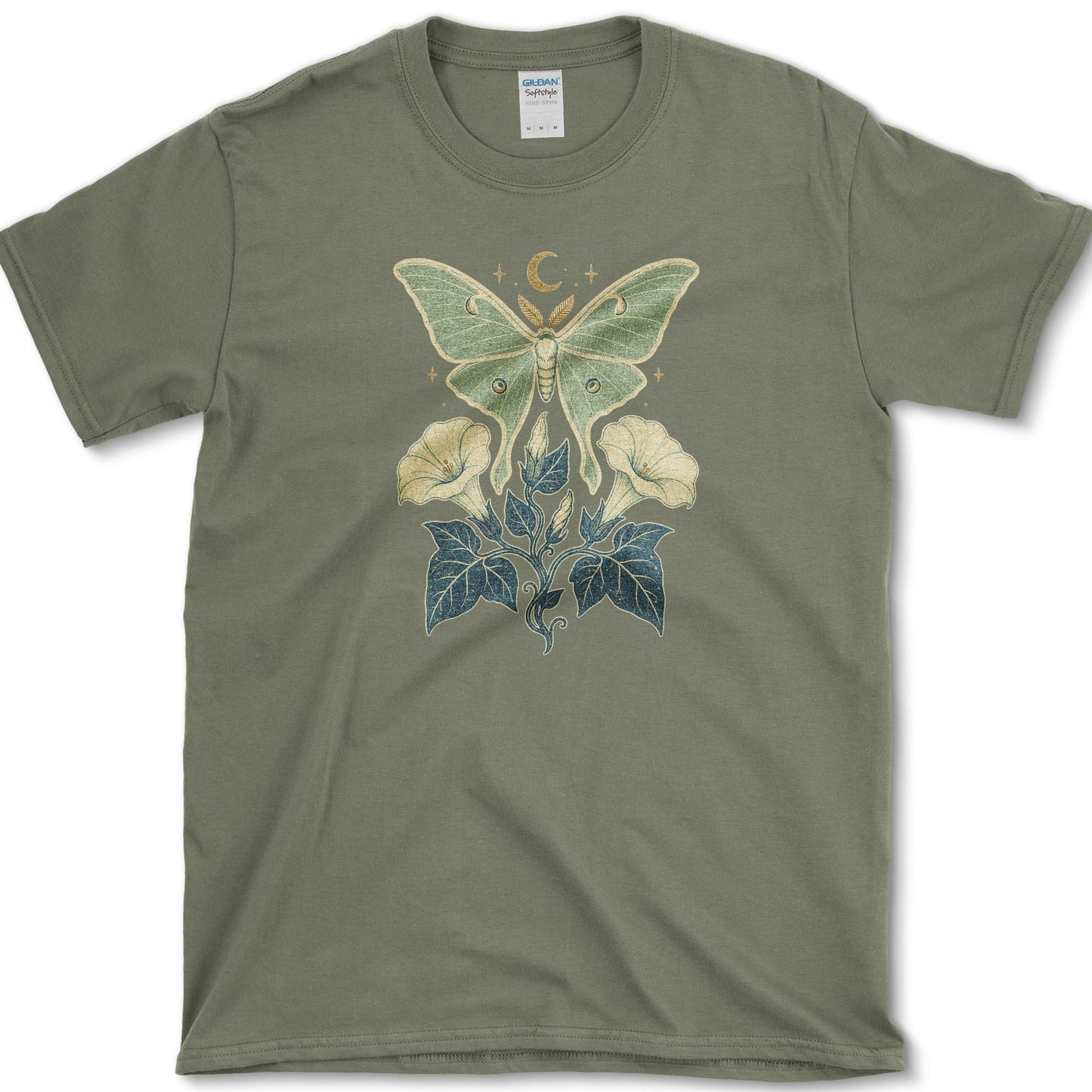 Luna Moth Moonflower T-Shirt S / Military Green Essential Tees