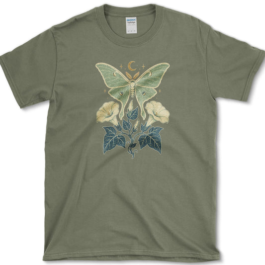Luna Moth Moonflower T-Shirt S / Military Green Essential Tees