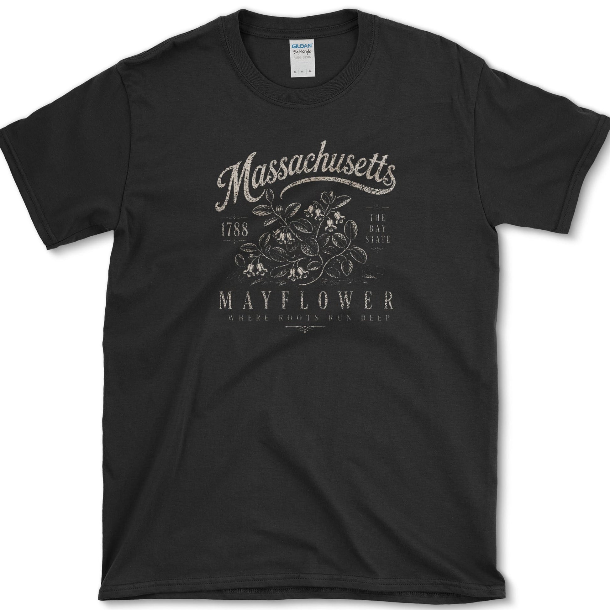 Massachusetts Mayflower T-Shirt S / Black Essential Tees