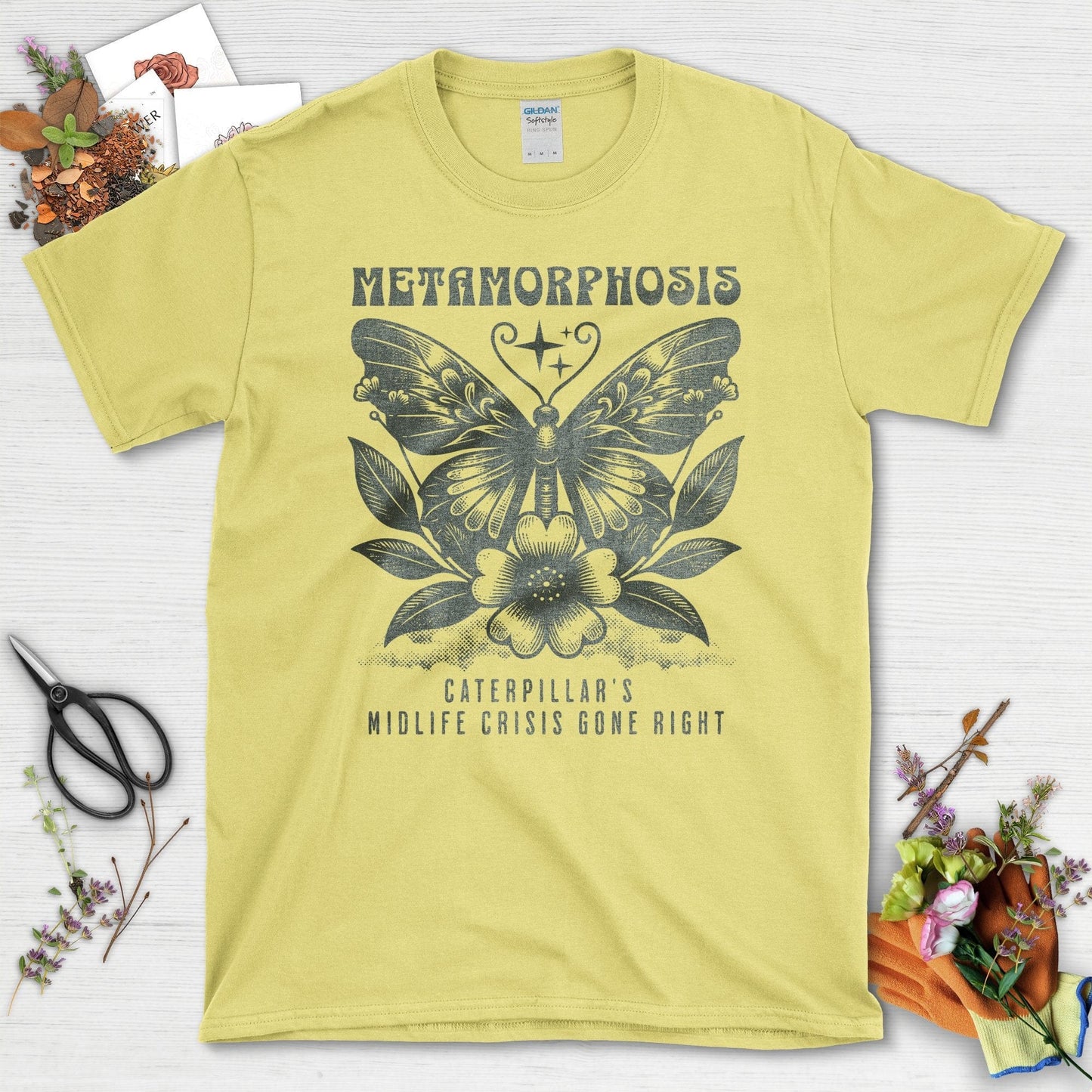 Metamorphosis Caterpillar's Midlife Crisis Gone Right T-Shirts Cornsilk / S T-Shirt