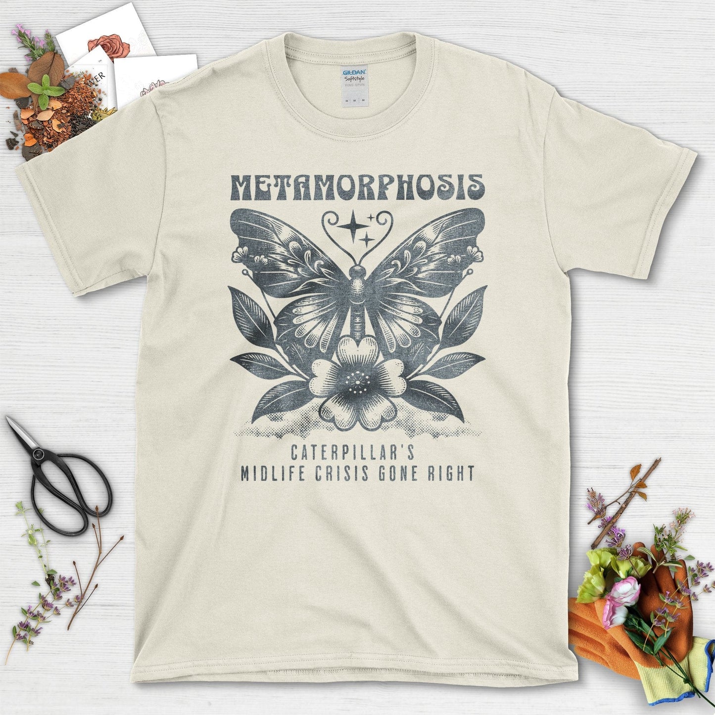 Metamorphosis Caterpillar's Midlife Crisis Gone Right T-Shirts Natural / S T-Shirt