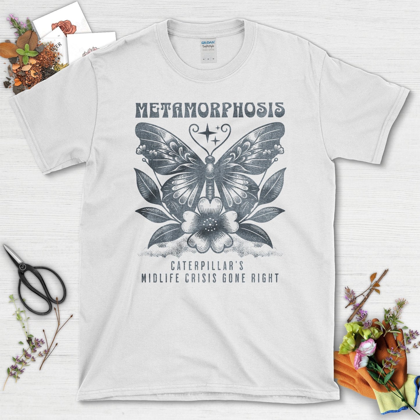 Metamorphosis Caterpillar's Midlife Crisis Gone Right T-Shirts White / S T-Shirt