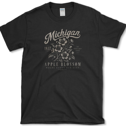 Michigan Apple Blossom T-Shirt S / Black Essential Tees
