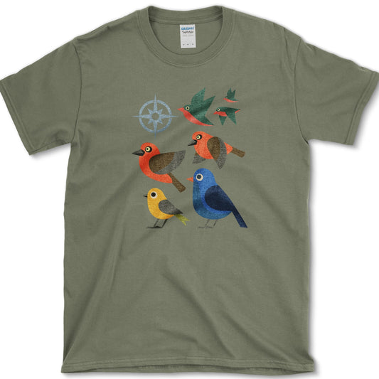 Migration Station Geometric Birds T-Shirt Military Green / S Essential Tees