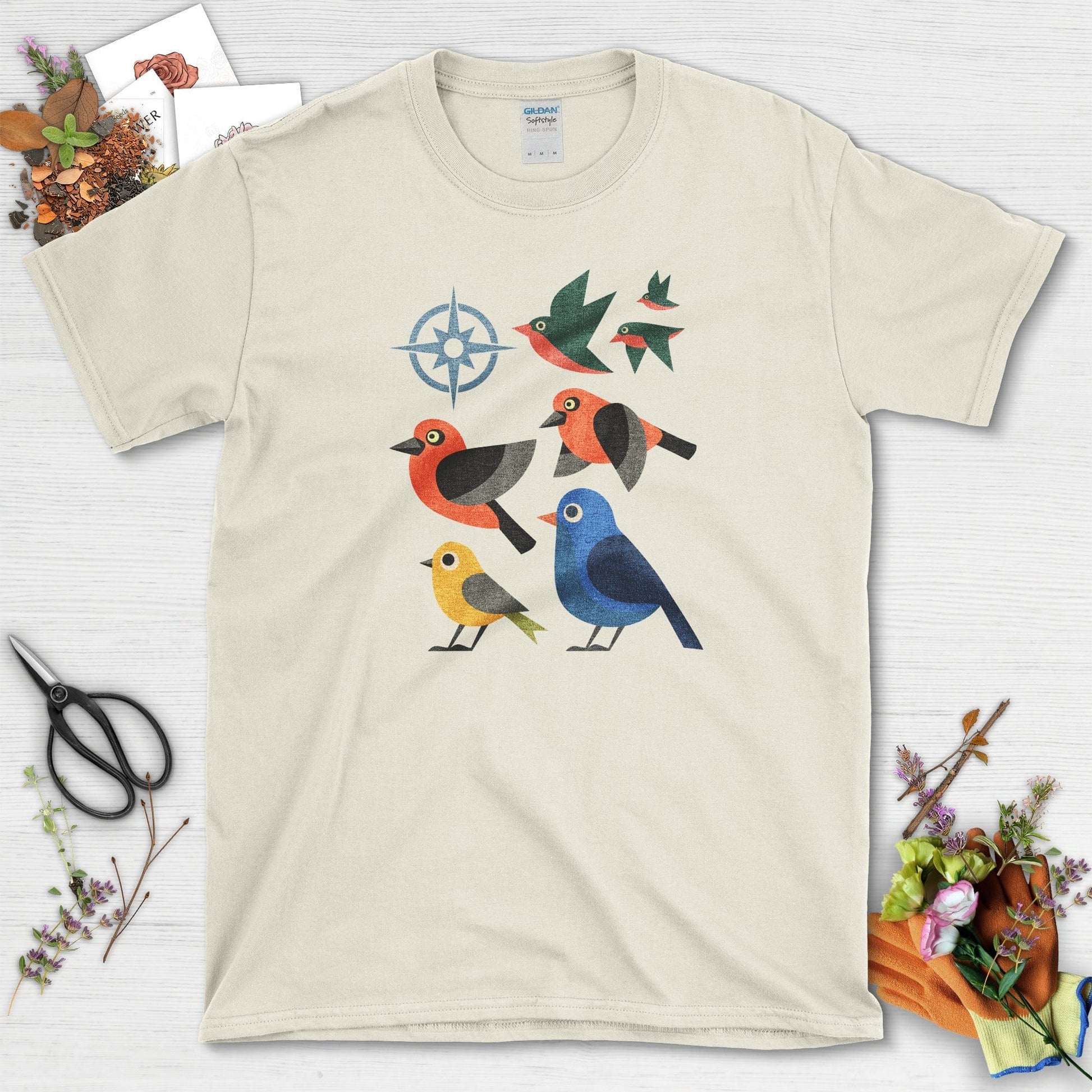 Migration Station Geometric Birds T-Shirt T-Shirts / S / Natural Physical Item