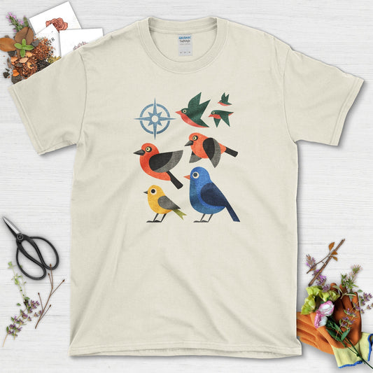 Migration Station Geometric Birds T-Shirt T-Shirts / S / Natural Physical Item