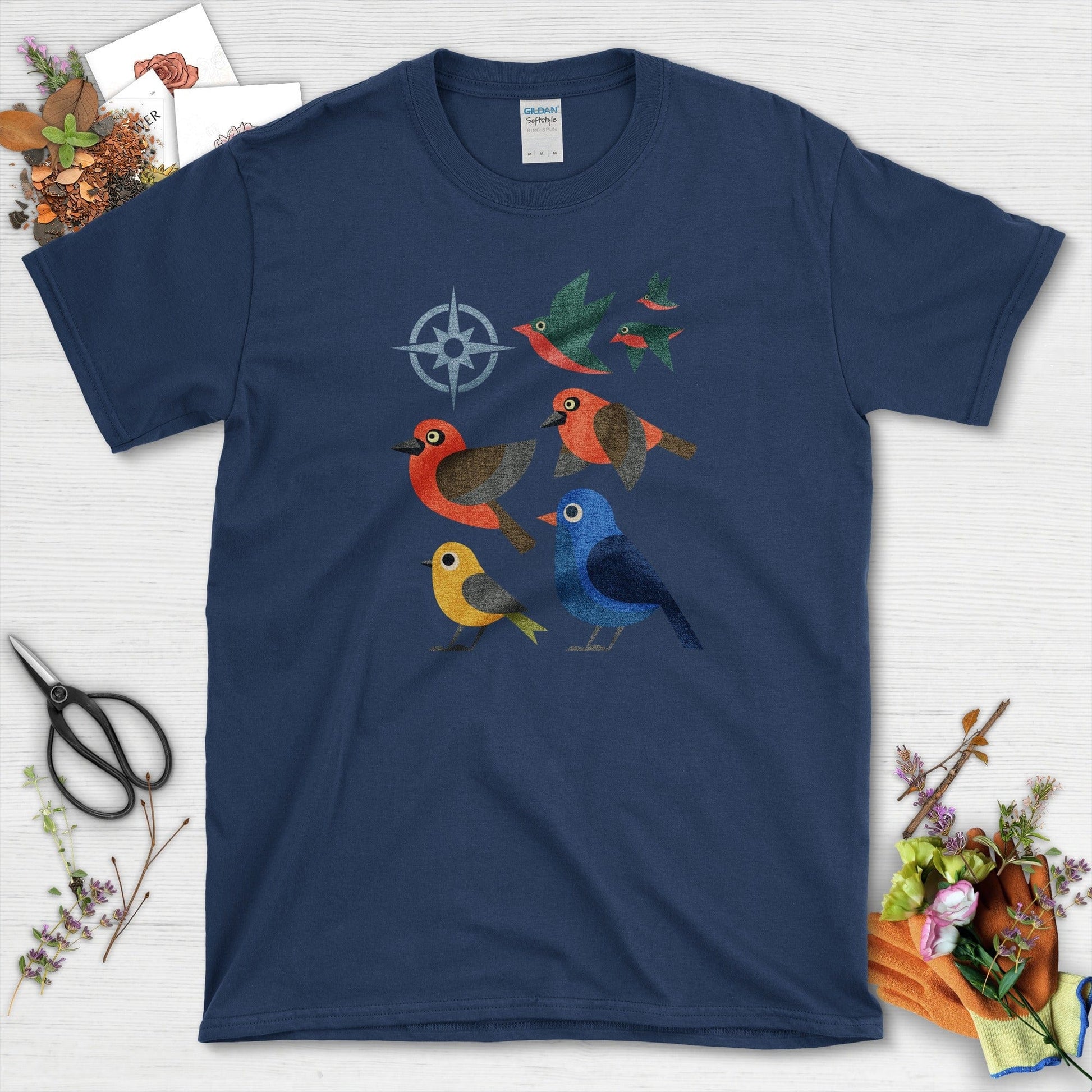 Migration Station Geometric Birds T-Shirt T-Shirts / S / Navy Physical Item