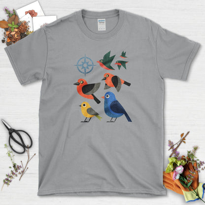 Migration Station Geometric Birds T-Shirt T-Shirts / S / Sport Grey Physical Item