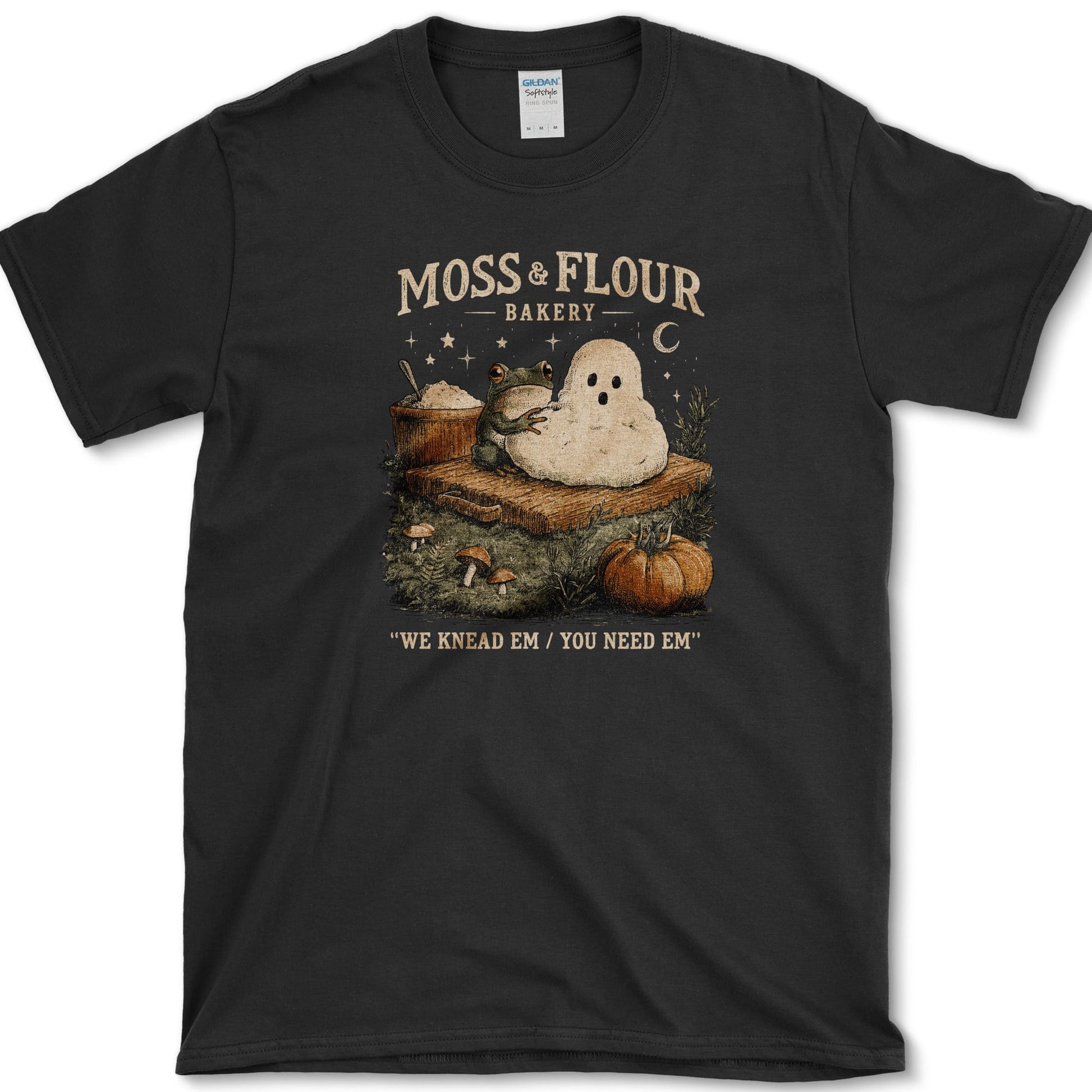 Moss Flour Bakery artwork featuring moss and woodland bakery on a t-shirt