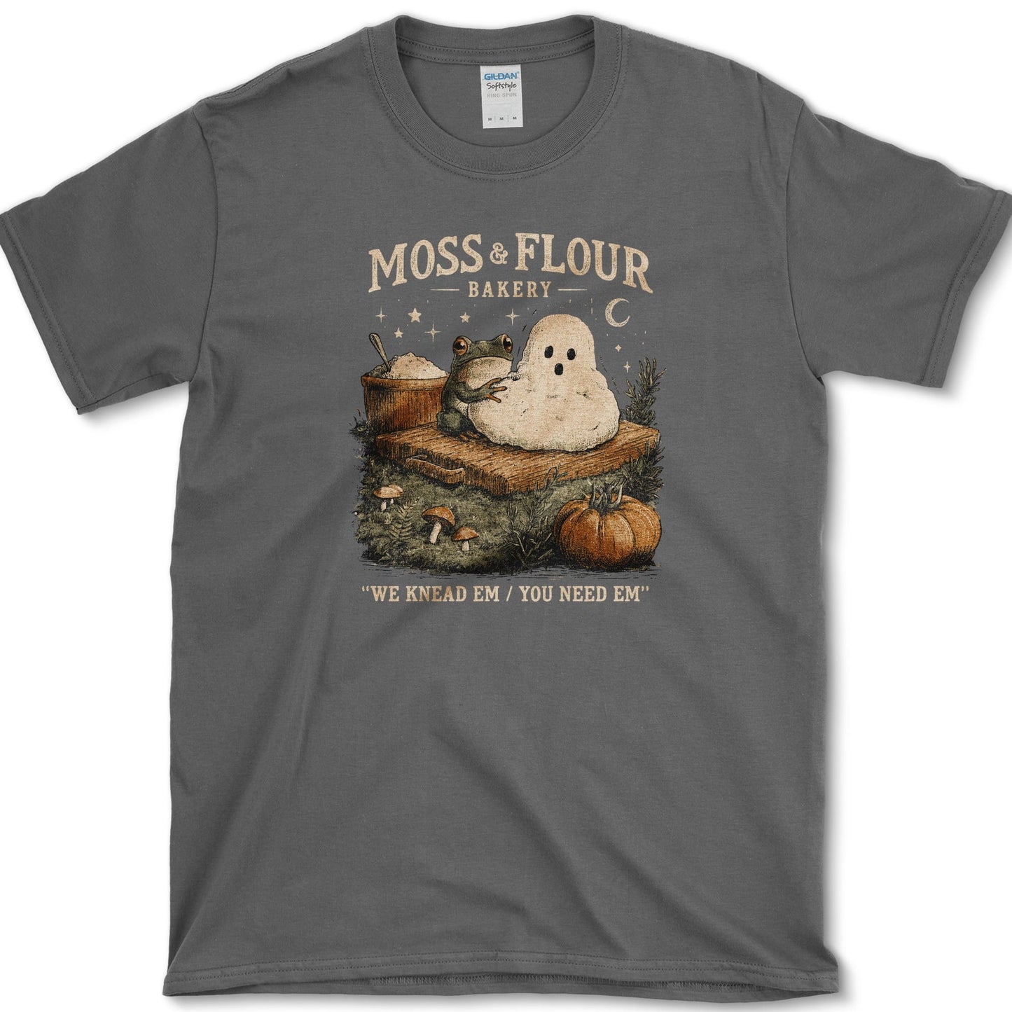 Moss Flour Bakery artwork featuring moss and woodland bakery on a t-shirt