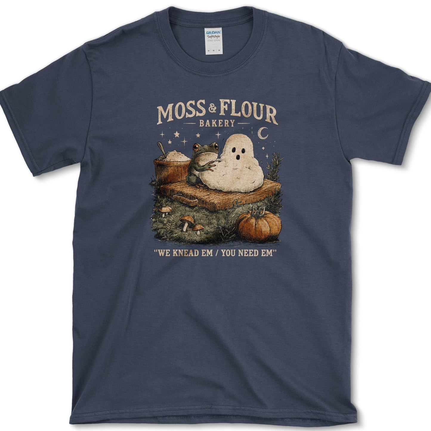 Moss Flour Bakery artwork featuring moss and woodland bakery on a t-shirt