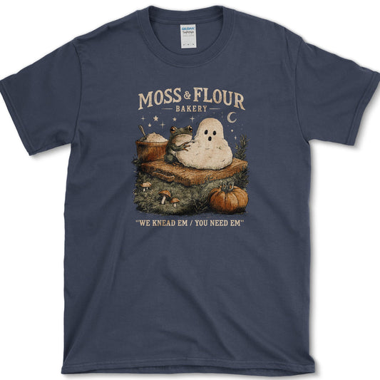 Moss Flour Bakery artwork featuring moss and woodland bakery on a t-shirt