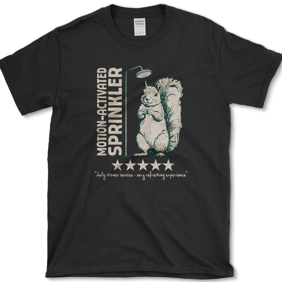 Motion Activated Sprinkler Squirrel T-Shirt Black / S Essential Tees