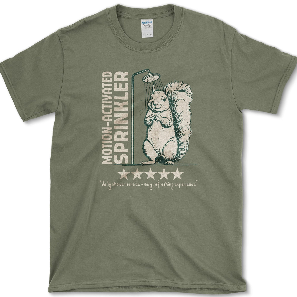 Motion Activated Sprinkler Squirrel T-Shirt Military Green / S Essential Tees