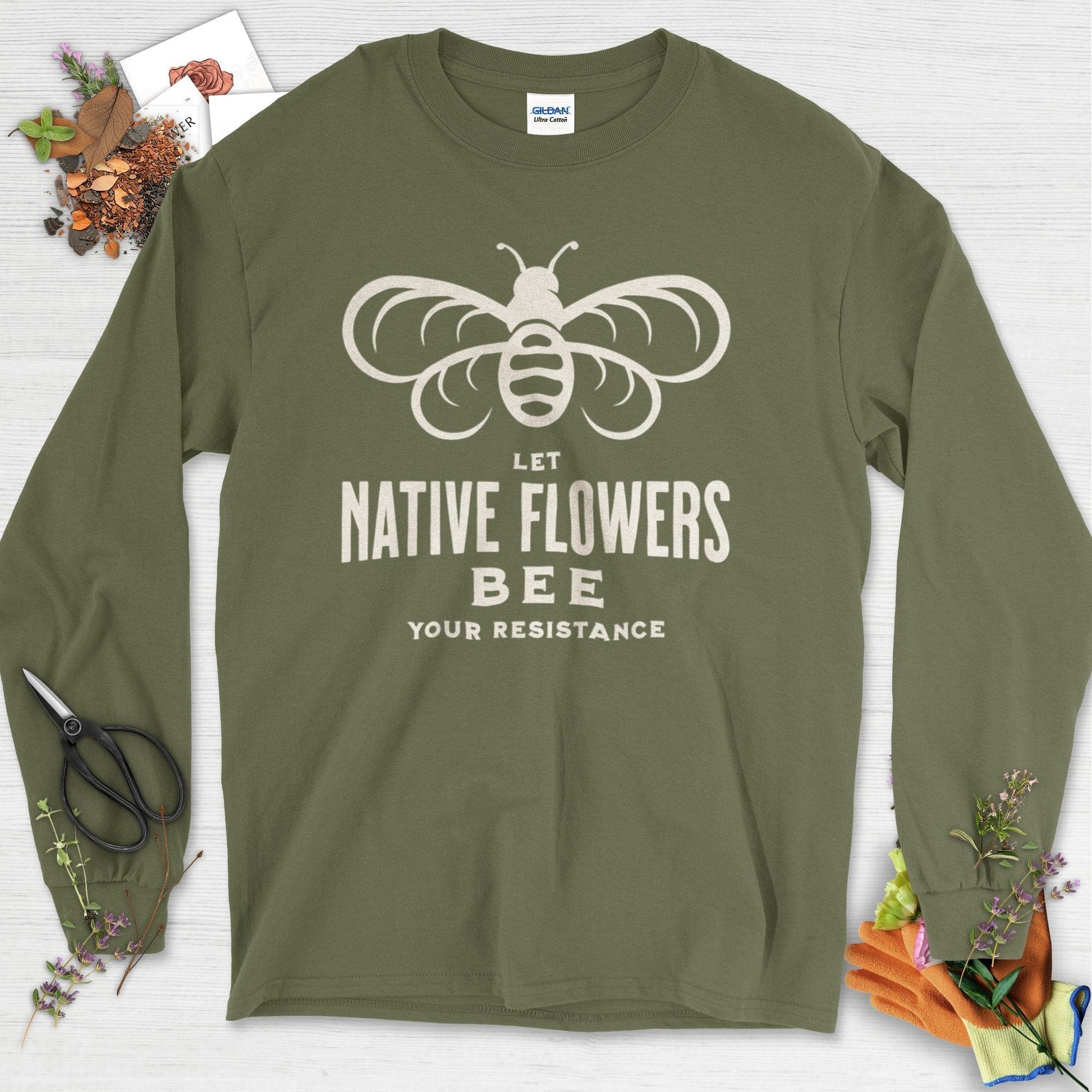 Native Flowers Your Resistance Long Sleeve Military Green / S Physical Item