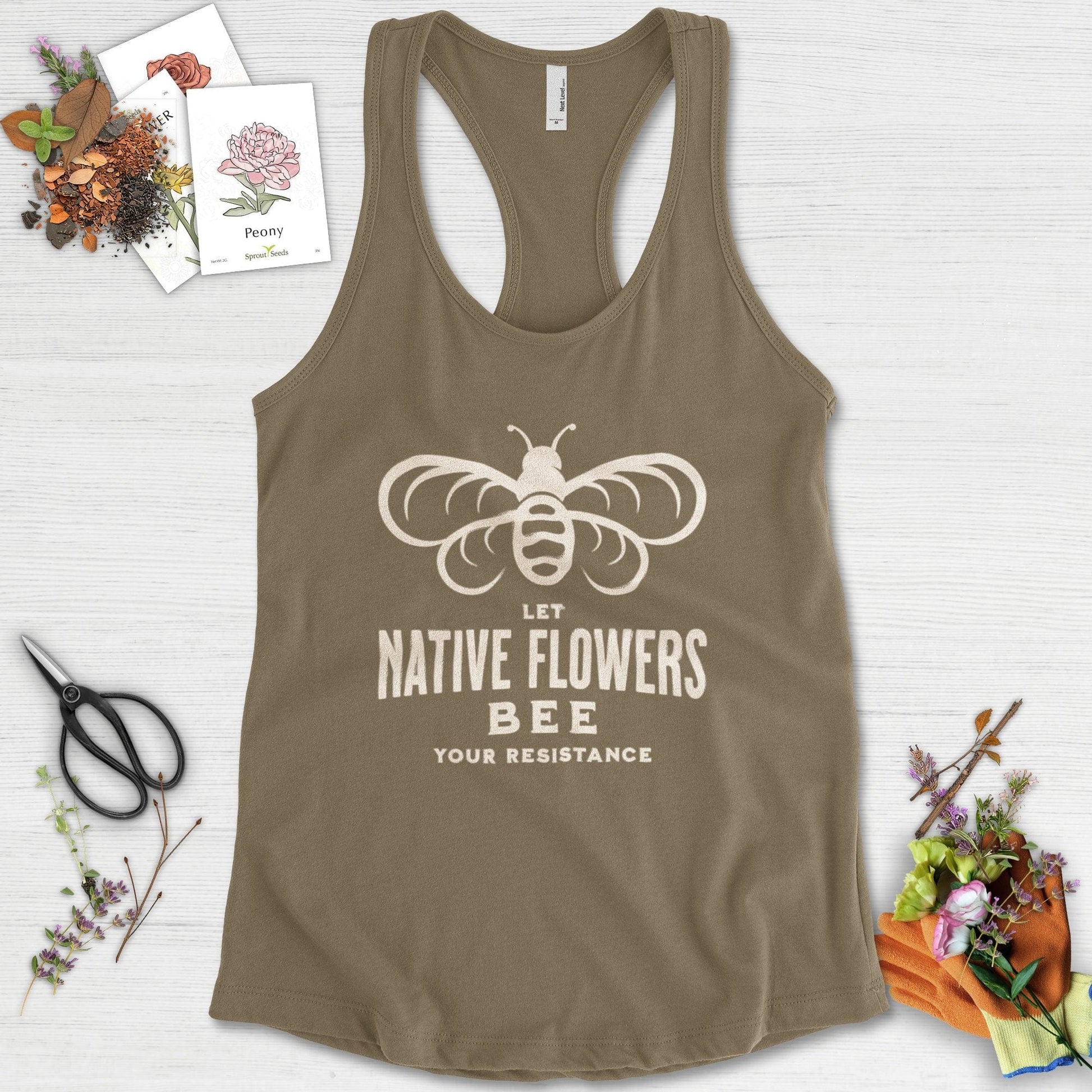 Native Flowers Your Resistance Racerback Racerback / XS / Military Green Physical Item