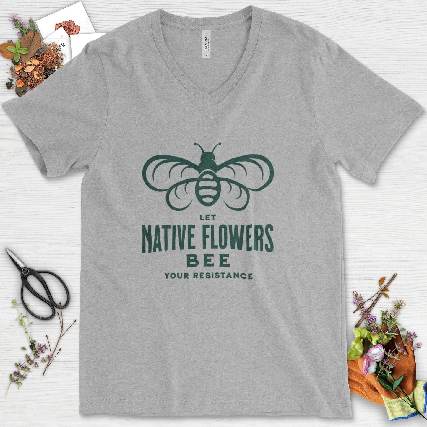 Native Flowers Your Resistance V-Neck Athletic Heather / S Physical Item