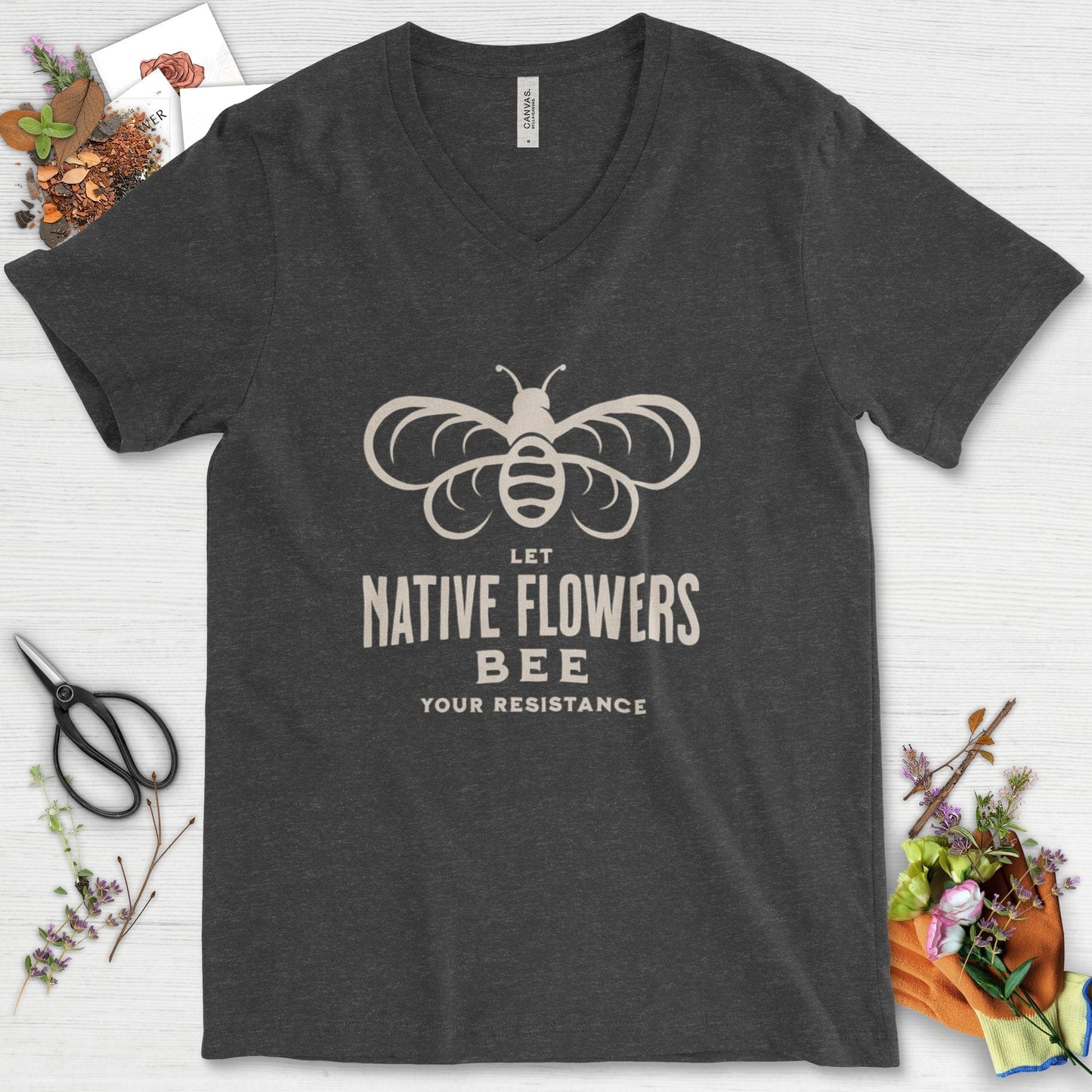 Native Flowers Your Resistance V-Neck Dark Grey Heather / S Physical Item