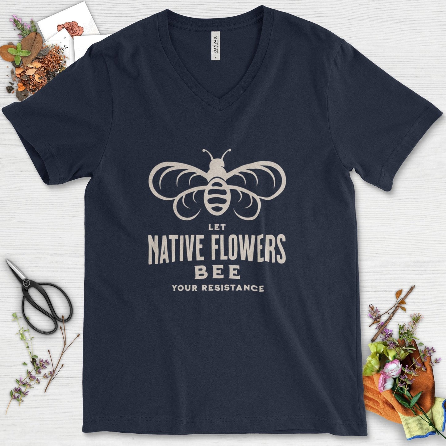 Native Flowers Your Resistance V-Neck Navy / S Physical Item