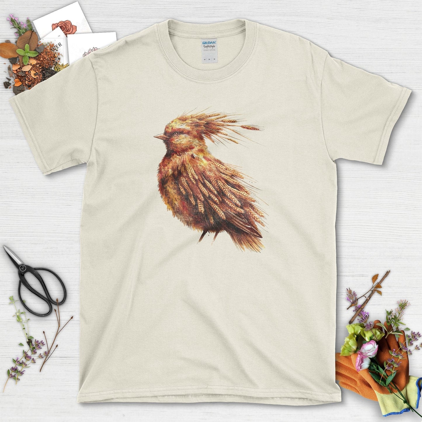 Nature-Inspired Bird Art T-Shirt Natural / S T-Shirt