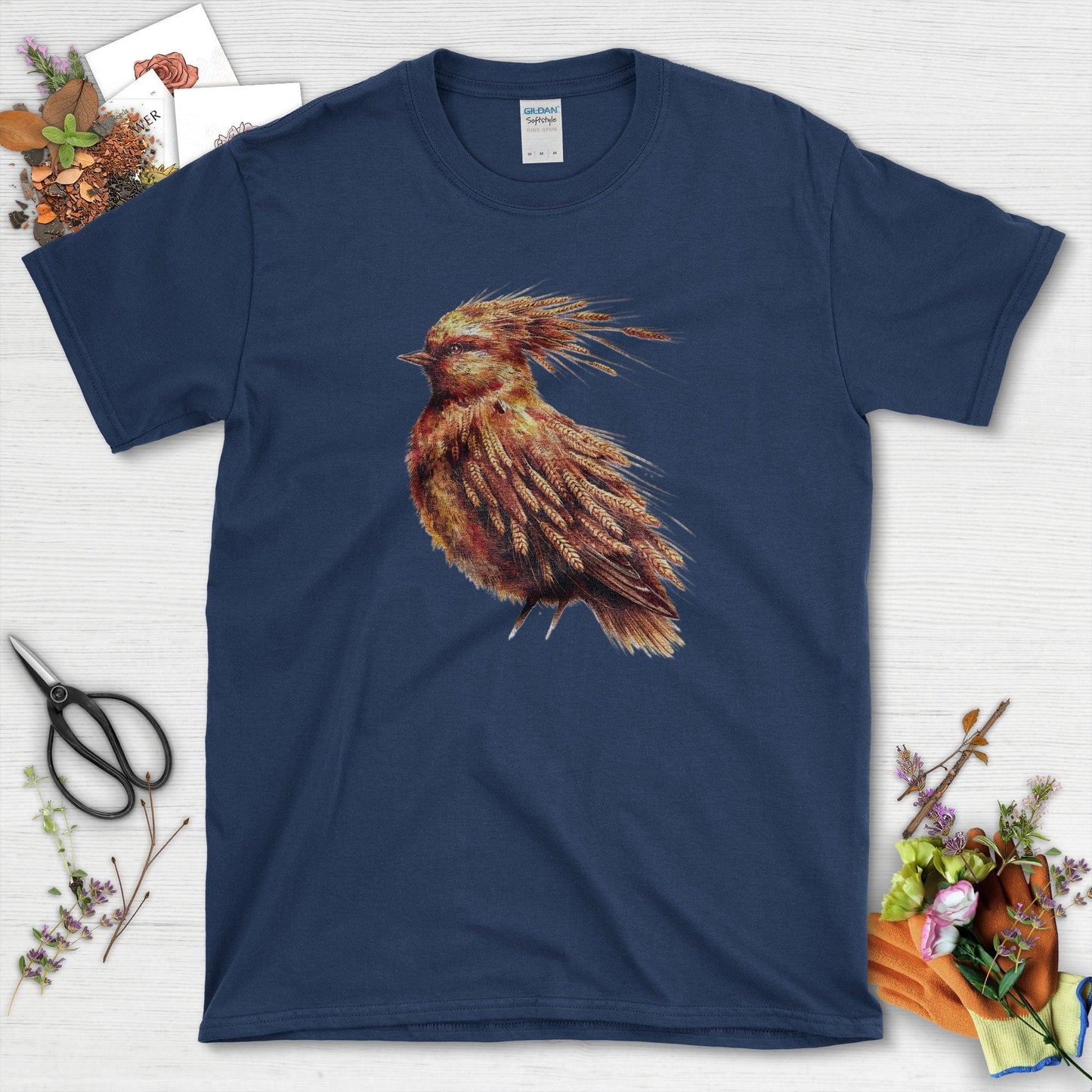 Nature-Inspired Bird Art T-Shirt Navy / S T-Shirt