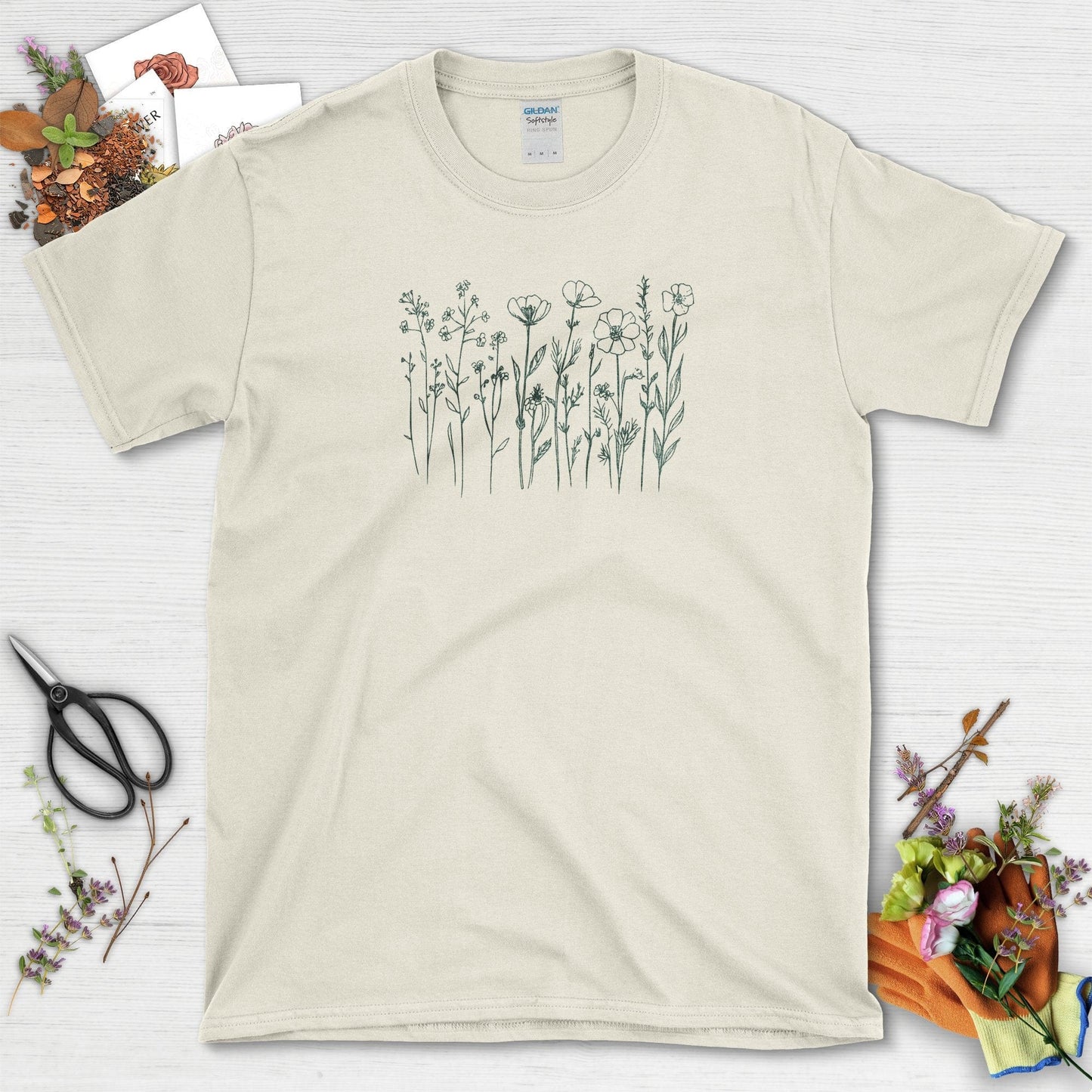 Nature-Inspired Floral Design Garden Enthusiast T-Shirts Natural / S T-Shirt