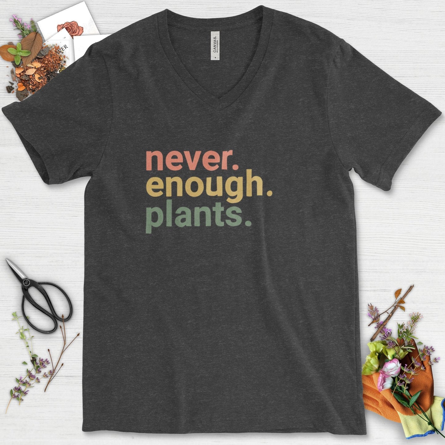 Never Enough Plants V-Neck Dark Grey Heather / S T-Shirt