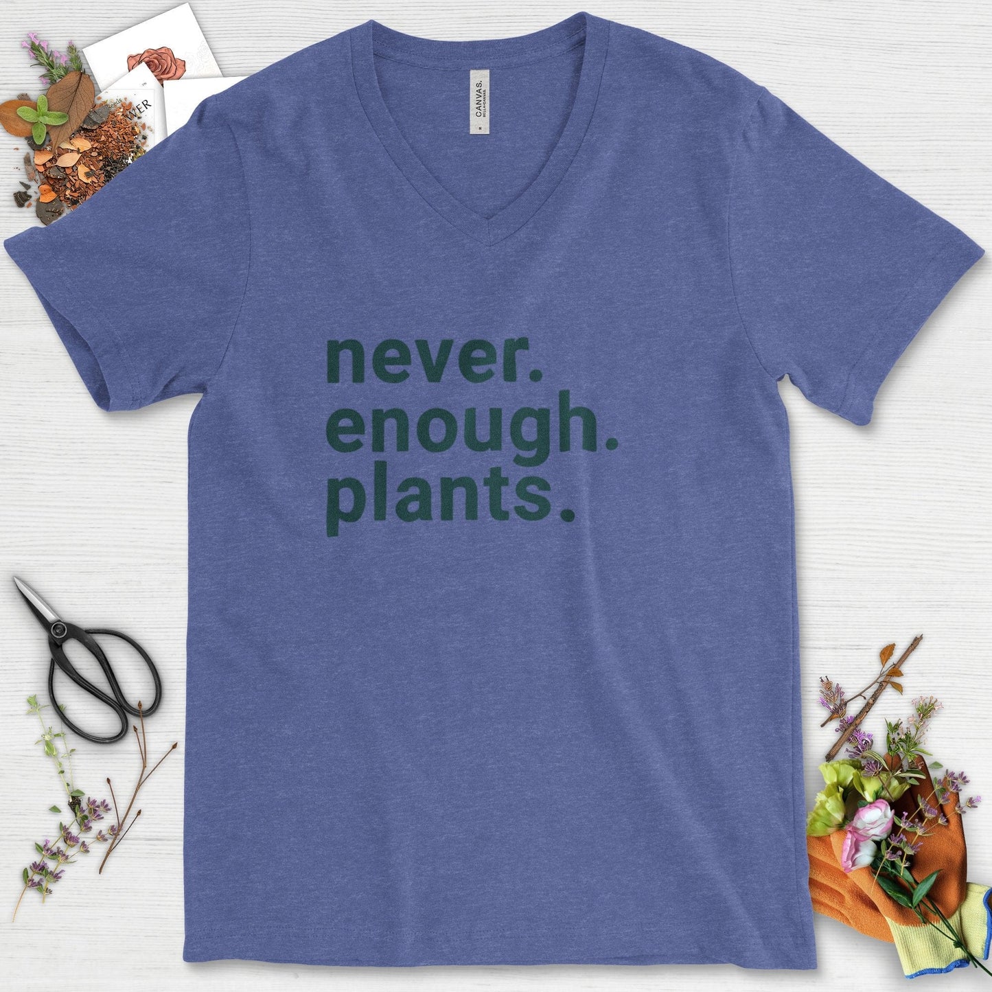Never Enough Plants V-Neck Heather True Royal / S T-Shirt