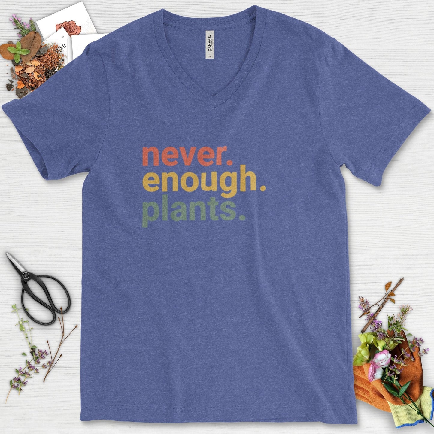 Never Enough Plants V-Neck Heather True Royal / S T-Shirt