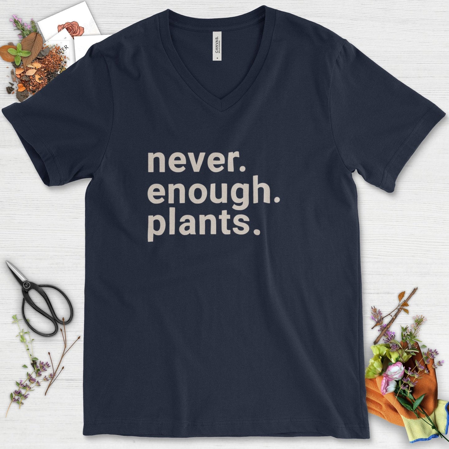 Never Enough Plants V-Neck Navy / S T-Shirt